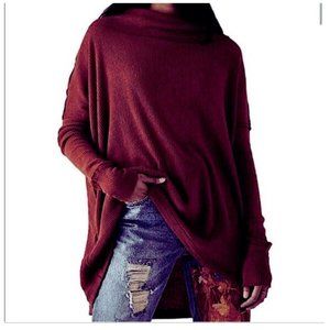 Free People Juicy Long Sleeve Top Cowl Neck Thermal Date Night Burgundy S